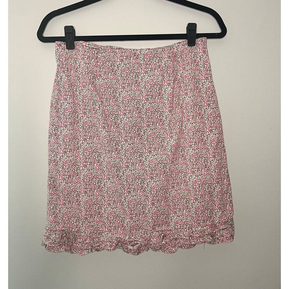 AEO American Eagle pink floral ruffle hem straight skirt Size 4